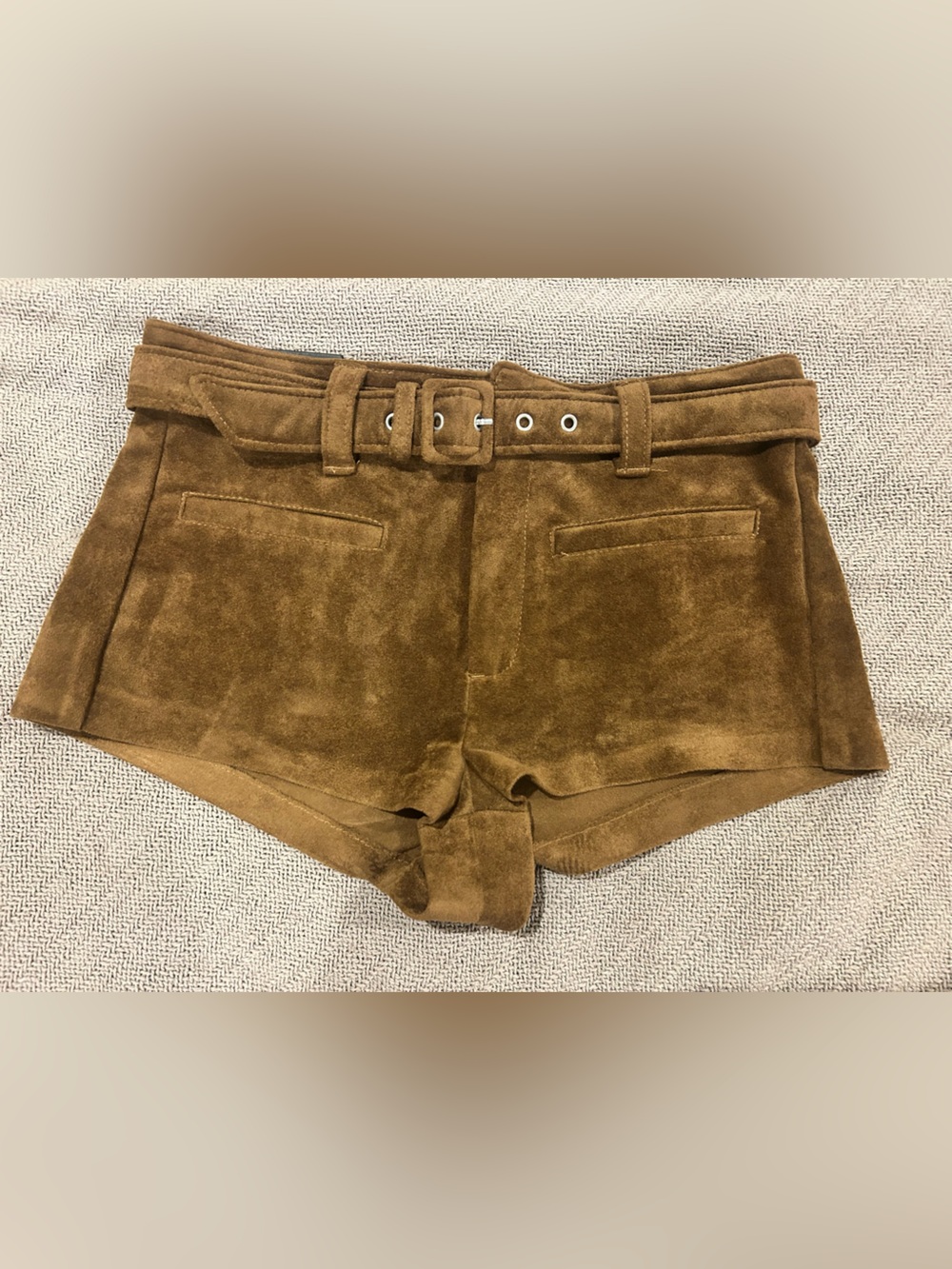 Blank NYC Suede High-Waist Belted Shorts - Brown